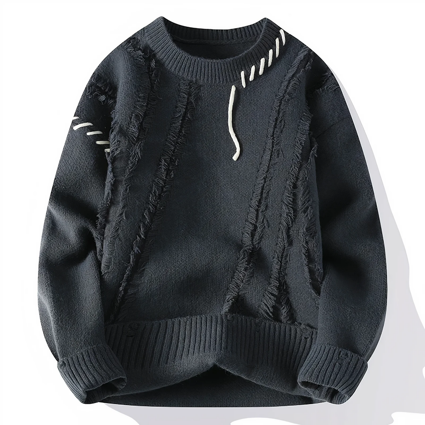 Street-Wave Men's Patchwork Fringe Wool Blend Sweater Relaxed Fit
