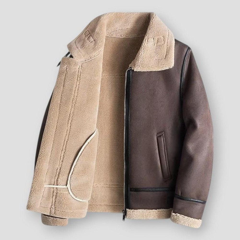 Street-Wave Faux Leather Shearling Hip-Length Jacket For Men