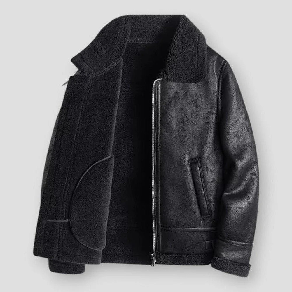 Street-Wave Faux Leather Shearling Hip-Length Jacket For Men