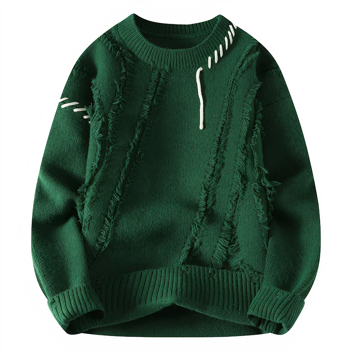Street-Wave Men's Patchwork Fringe Wool Blend Sweater Relaxed Fit