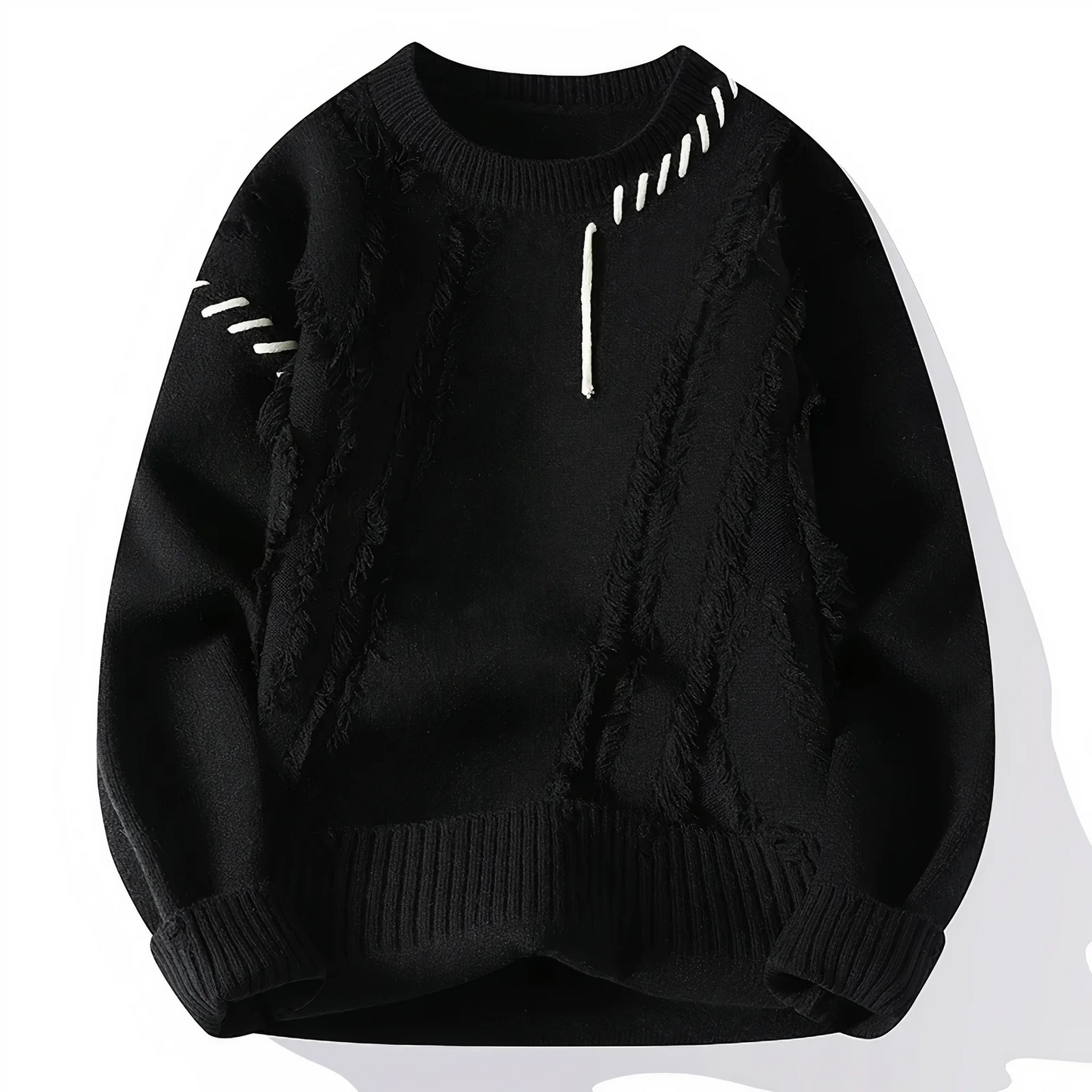 Street-Wave Men's Patchwork Fringe Wool Blend Sweater Relaxed Fit