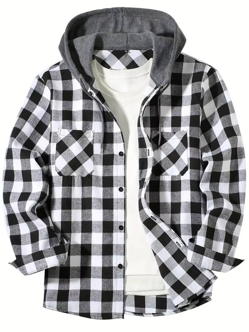 Street-Wave Men's Hooded Flannel Shirt Red And Black Buffalo Plaid With Cozy Fleece Lined Hood