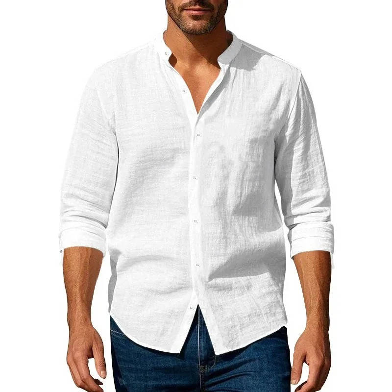 Men's Casual Linen Long Sleeve Button Up Shirt Breathable Everyday Wear By Street-Wave