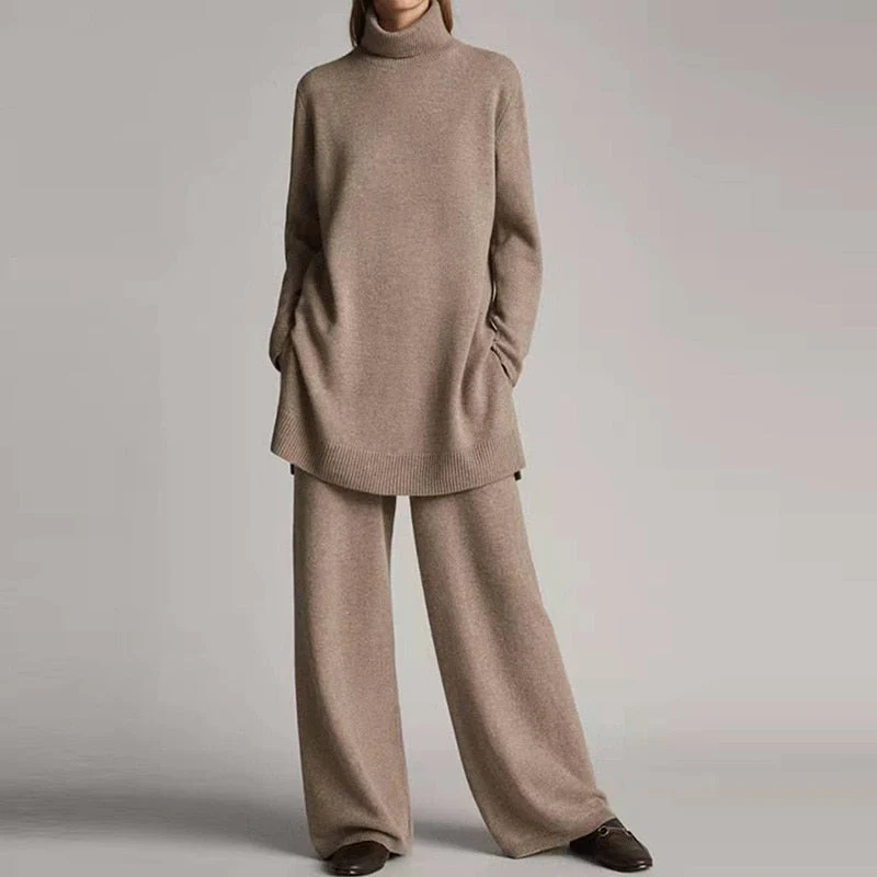 Nordisk Flair Womens Knit Loungewear Set Luxurious Comfort Oversized Turtleneck