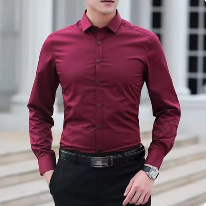 Mens Long Sleeve Dress Shirts Without Pockets With All Day Comfort And Wrinkle Resistant Street-Wave