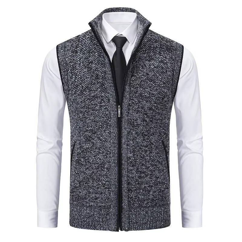 Mens Wool Tweed Vest Zip Front Classic Layering Vest For Formal And Casual Wear Street-Wave