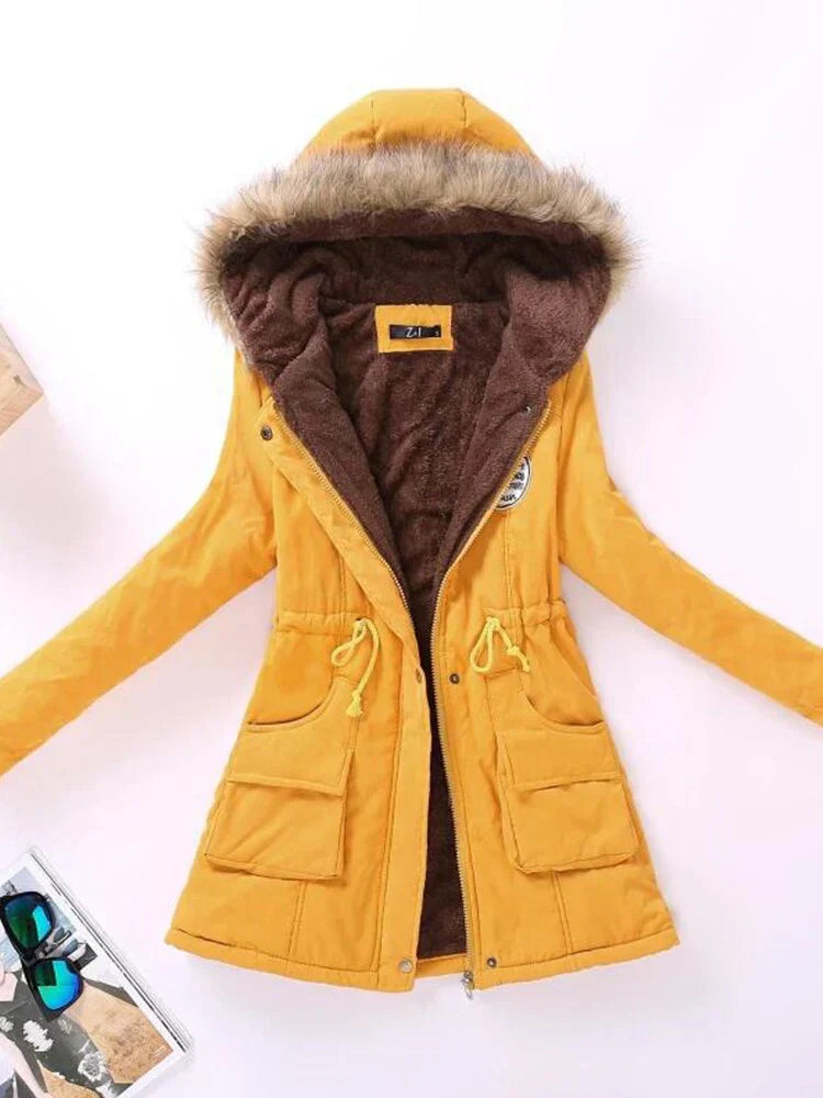 Street-wave Fleece Lined Cotton Jacket for Women Cozy Warmth and Style for Autumn Winter