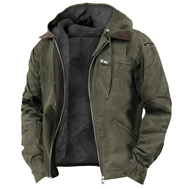 Street-Wave Mens Brown Hooded Fleece Jacket with Zipper Lightweight Warm Winter Outerwear for Cold Weather