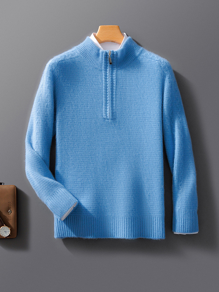 Nordisk Flair Mens Wool Knit Sweatshirt With Zip Collar Relaxed Fit Long Sleeve Pullover