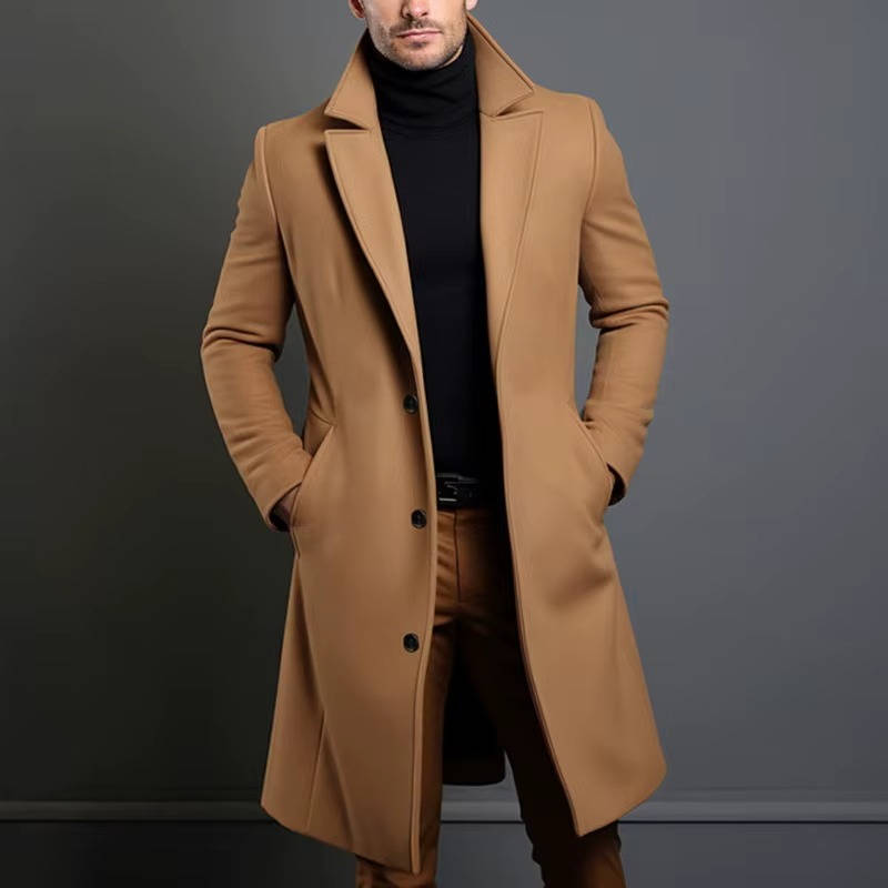 Men's Classic Long Coat Single Breasted Overcoat for Formal and Casual Wear Timeless Black Outerwear