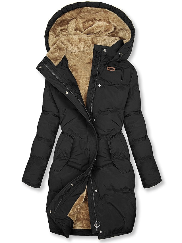 Streetwave Womens Long Hooded Winter Parka With Fleece Lining Insulated Cozy Coat