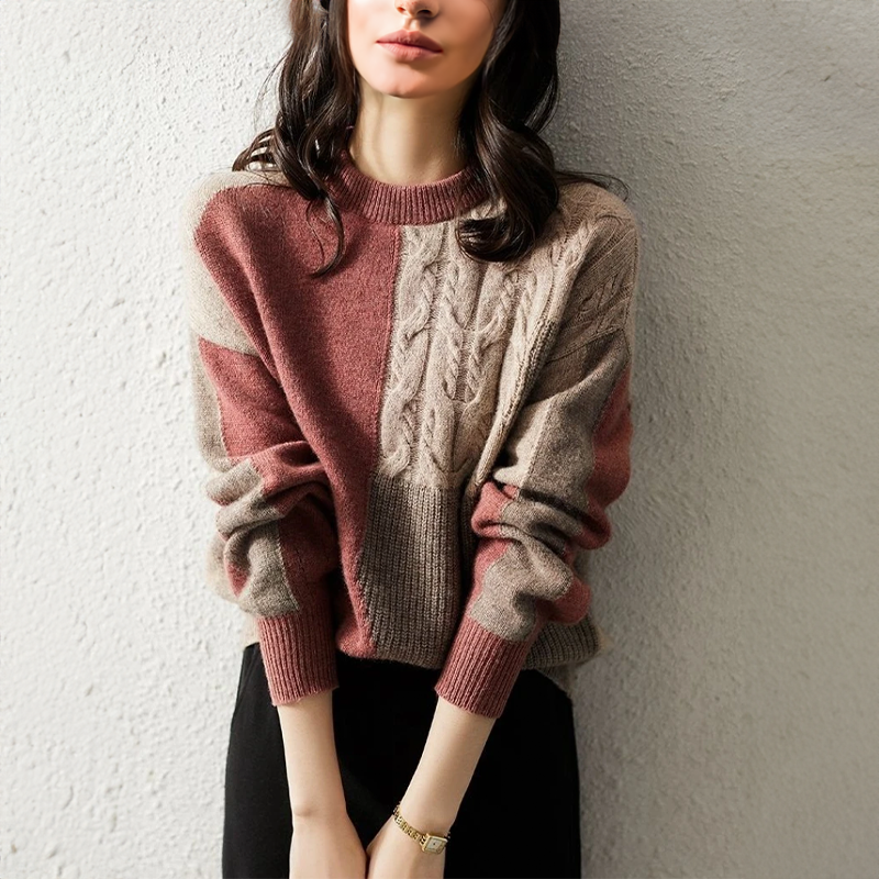 Street-wave Cozy Long Sleeve Pullover For Women Ultra Soft Knit Warmth With Round Neck