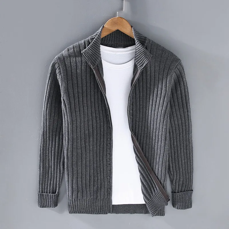Aurelian Ribbed Zip Cardigan For Men Waylynn Slim Fit Layering Warmth