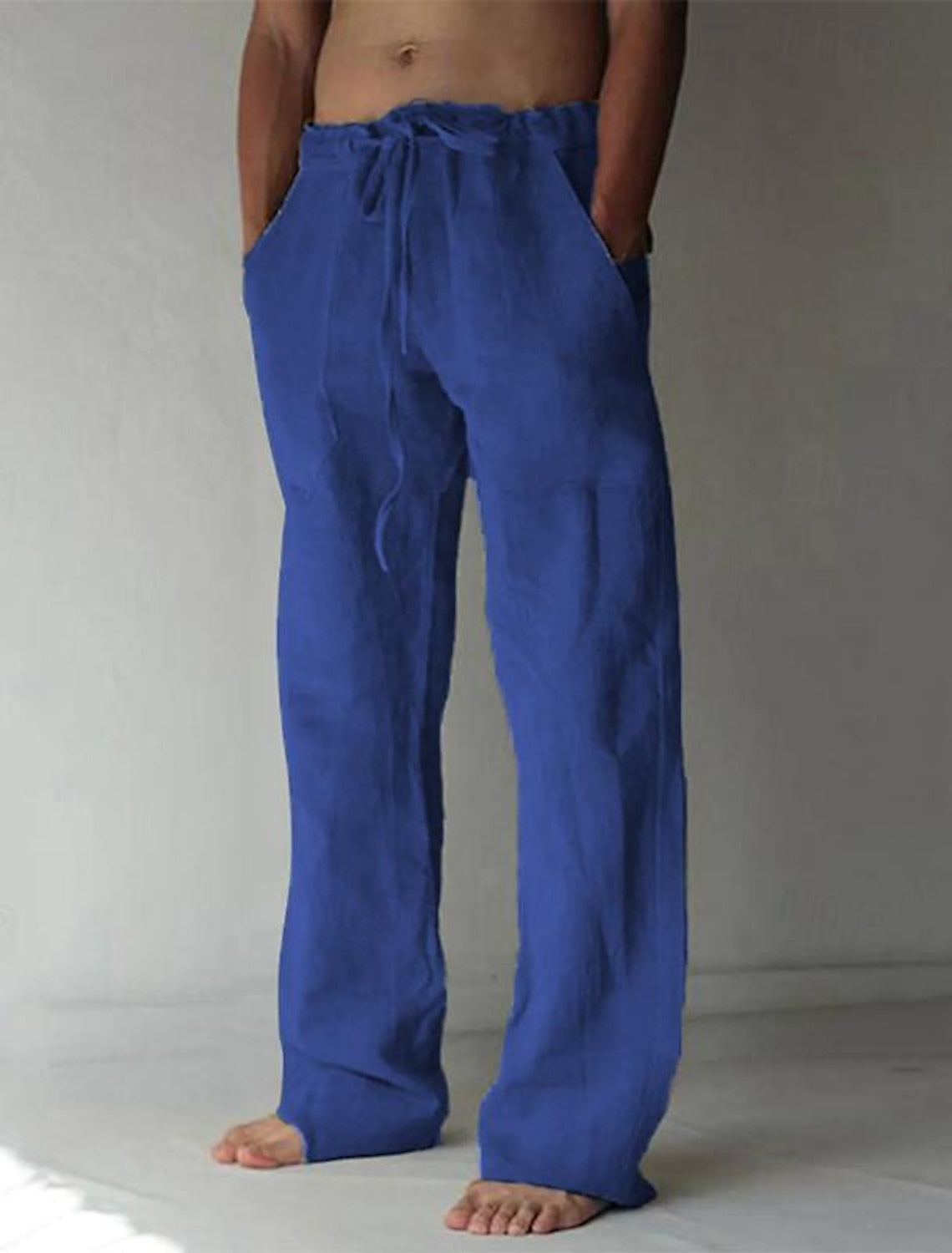 Men's Linen Pants Breathable Lightweight Drawstring Waist Loose Fit Casual Look For Summer