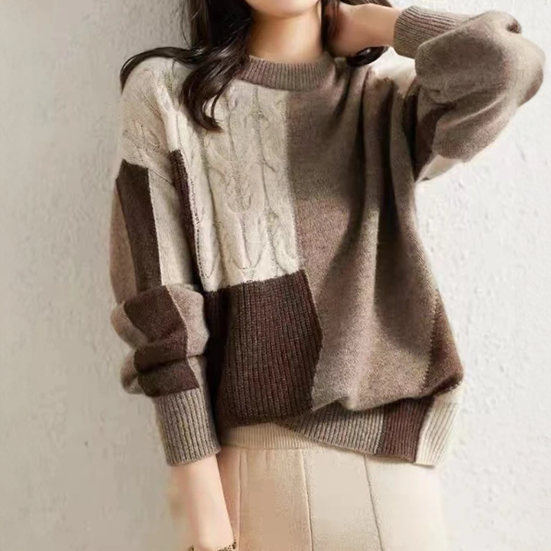 Street-wave Cozy Long Sleeve Pullover For Women Ultra Soft Knit Warmth With Round Neck