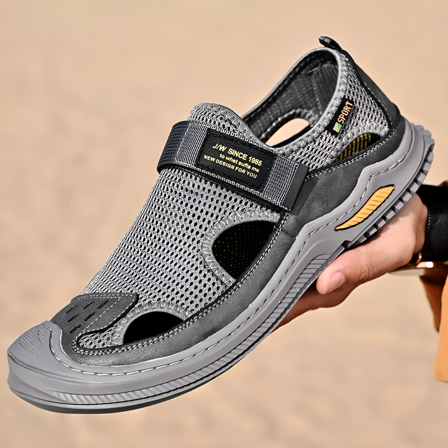 Orthopedic Leather Sandals For Men Street-Wave All Day Comfort With Non-Slip Sole And Adjustable Velcro