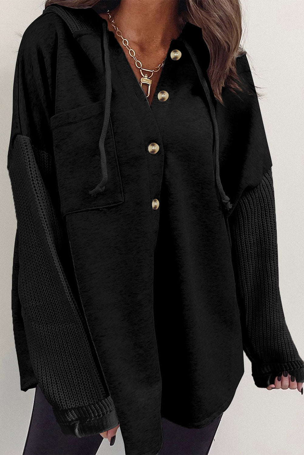 Street-wave Hooded Cotton-Blend Blouse For Women Cozy Versatile Comfort With Button Details