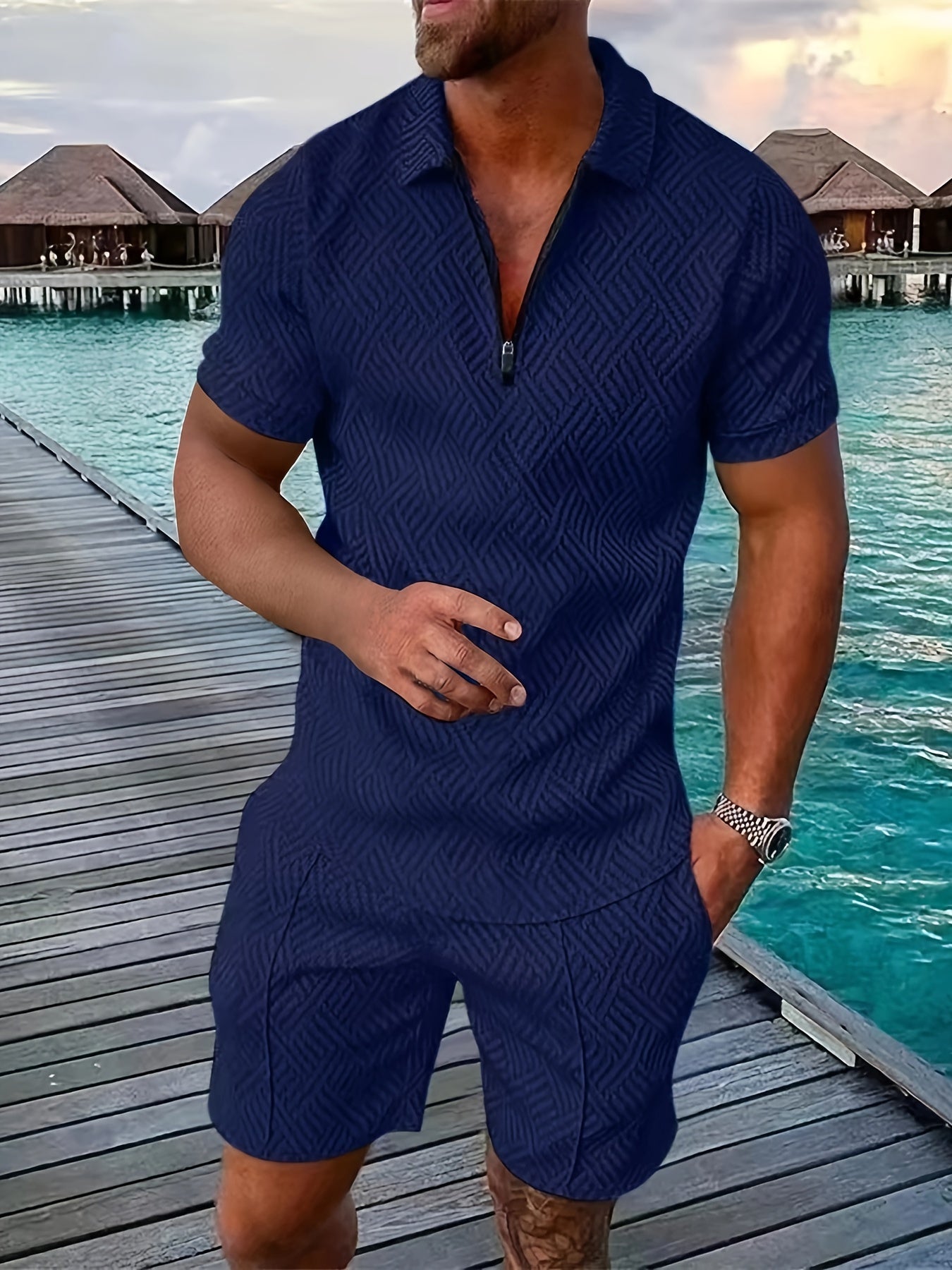 Street-Wave Men's Romper Breathable Cotton Blend Zipper