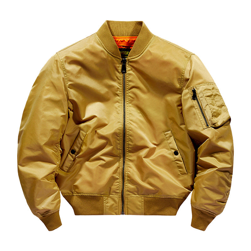 Street Wave Windproof Bomber Jacket Insulated Warm Urban Winter Coat For Men With Orange Lining