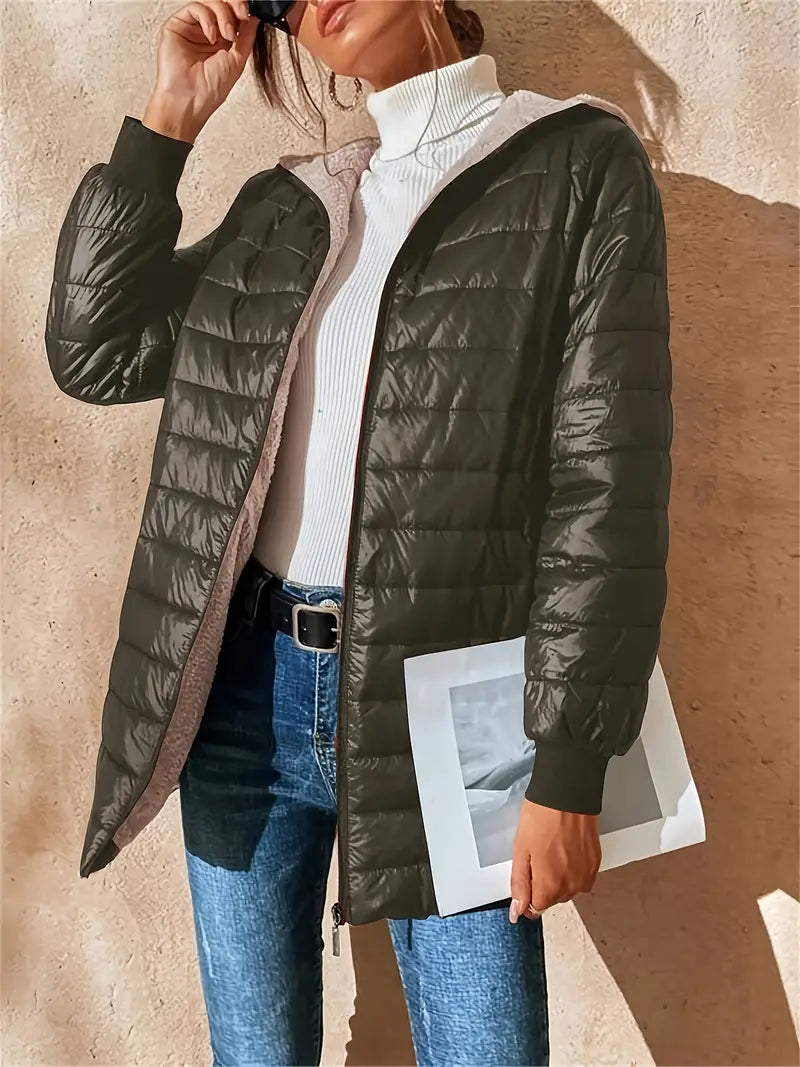 Street-wave Womens Mid-Length Hooded Puffer Coat Warm Cozy Comfort With Modern Style