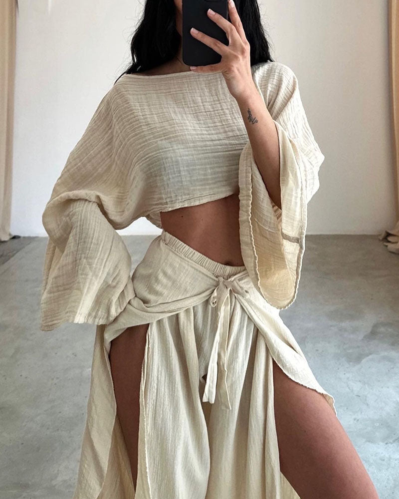 Street-Wave Stacy Gauze Two Piece Set Women Cropped Top