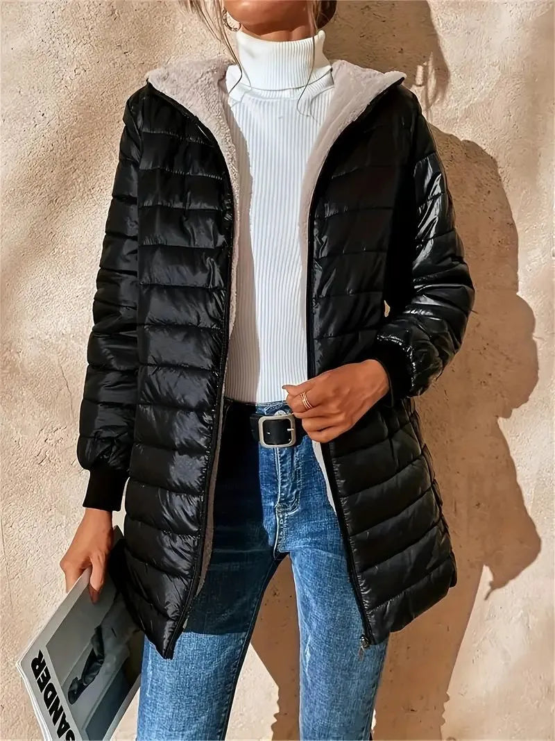 Streetwave Womens Fleece Lined Quilted Hooded Puffer Jacket Cozy Warmth Comfort Everyday