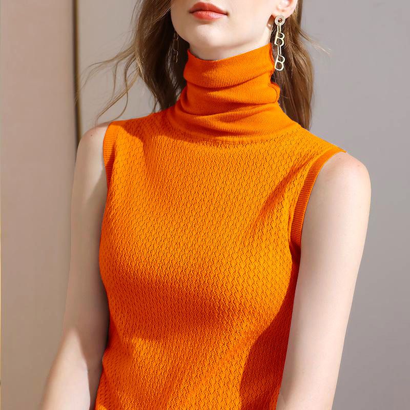 Street Wave Sleeveless High Neck Knit Pullover For Women Soft Cozy Layerable Warmth