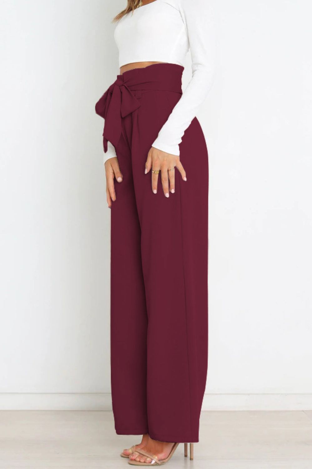 Street-Wave High Waist Paperbag Pants With Tie Detail - Women's Office Chic Wide-Leg Trousers