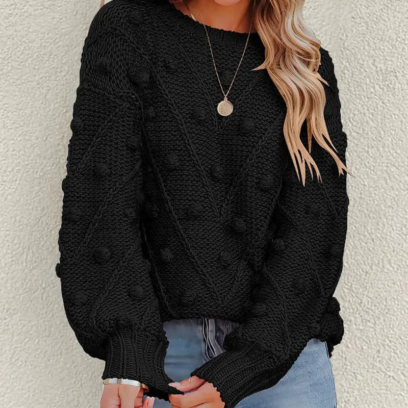 Street-wave Casual Knit Sweater For Everyday Wear Women Cozy Warm Roundneck Chunky Knit