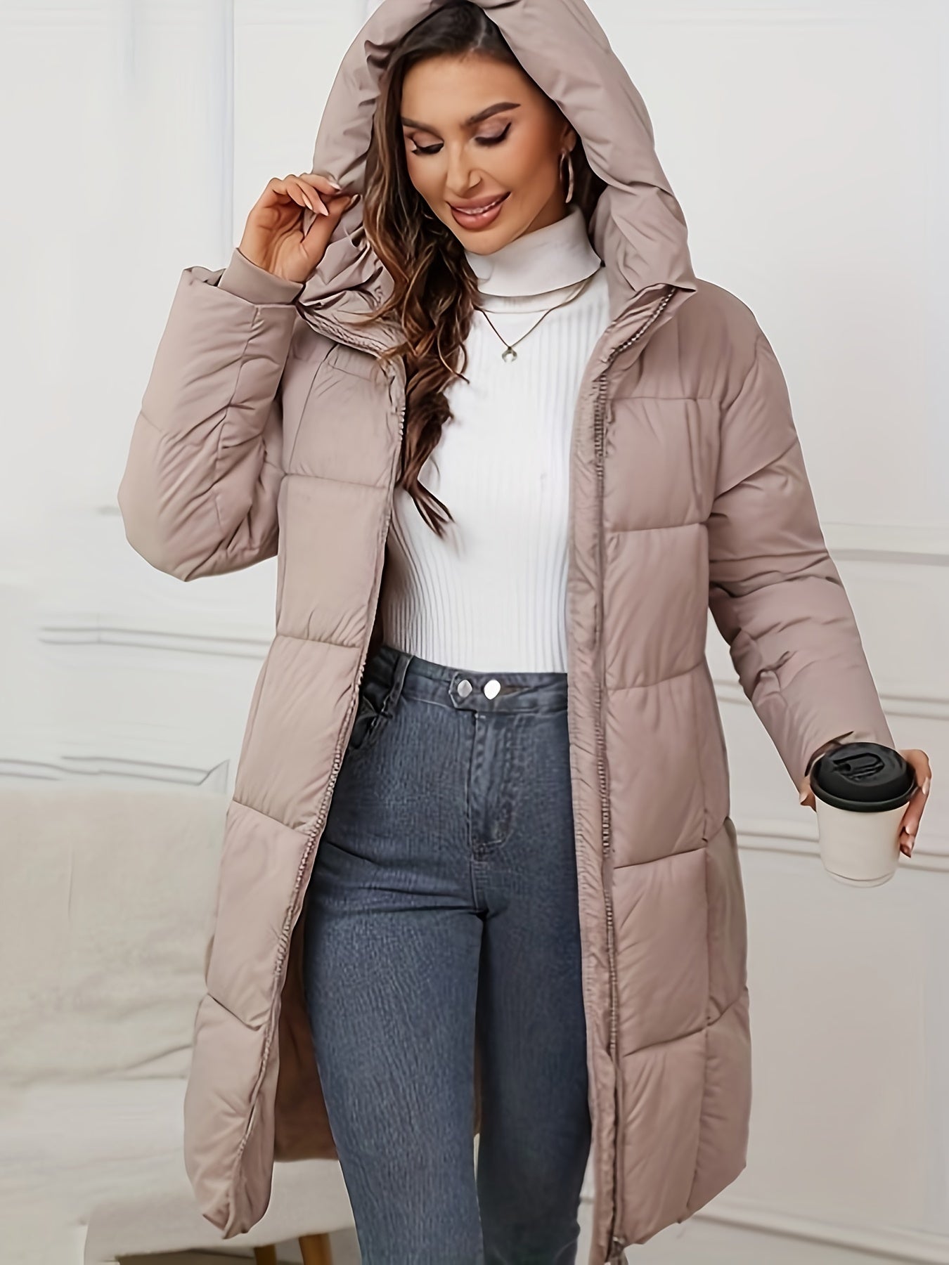 Street-Wave Warm Hooded Puffer Coat For Women Cozy Insulated Winter Essential For Fall And Winter