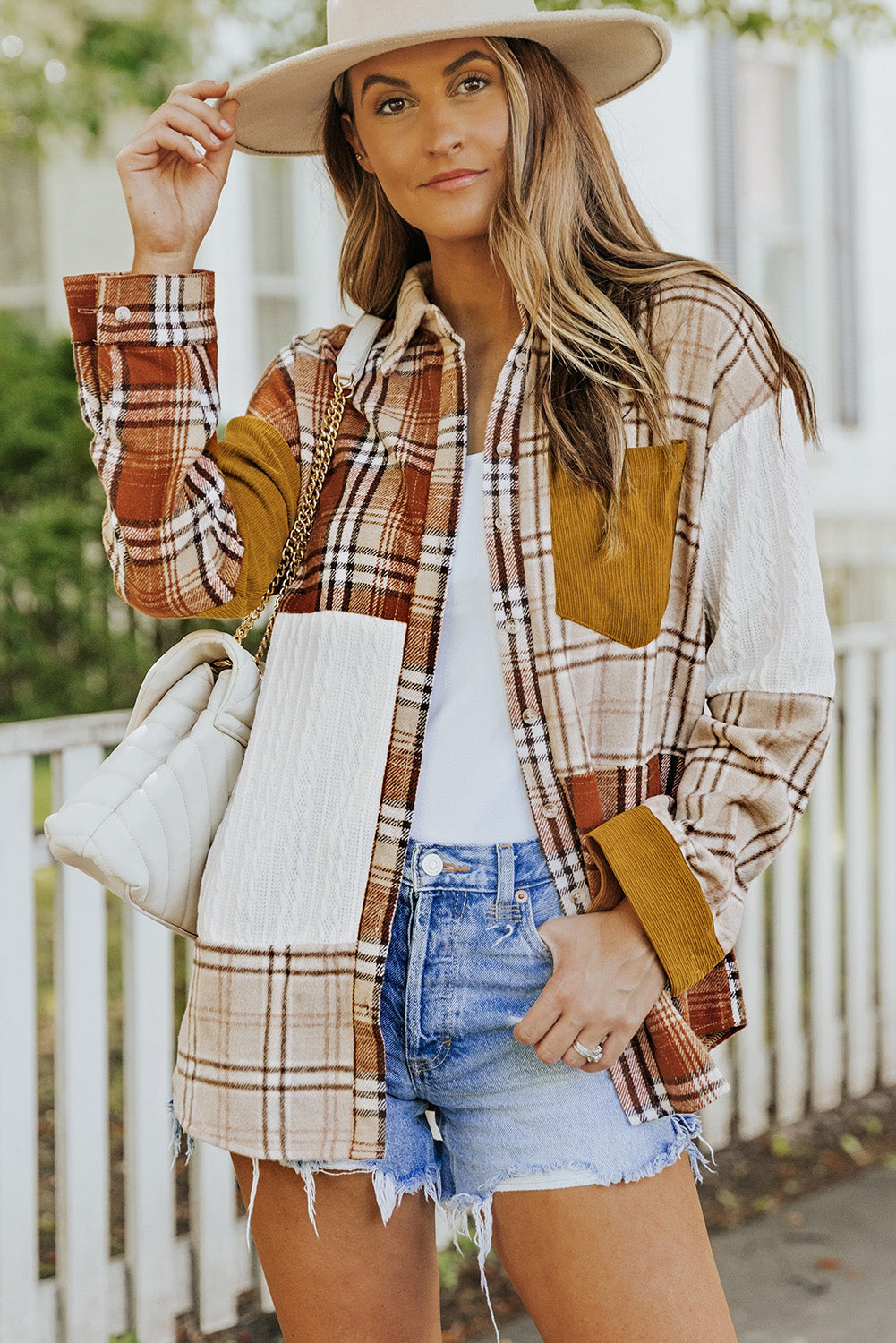 Street-wave Patchwork Plaid Shirt Cotton Blend For Layering Women Versatile Everyday Style