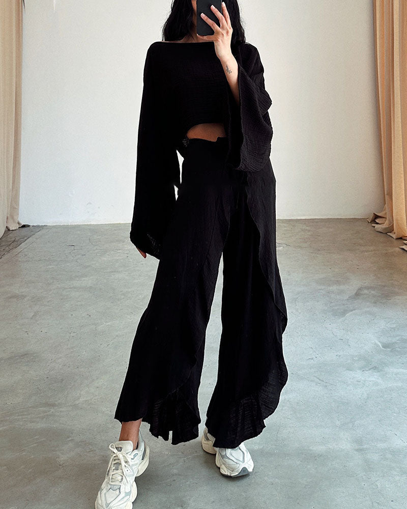 Street-Wave Stacy Gauze Two Piece Set Women Cropped Top