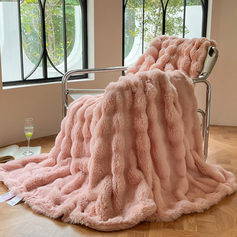 Contemporary Faux Fur Throw Blanket with Plush Texture