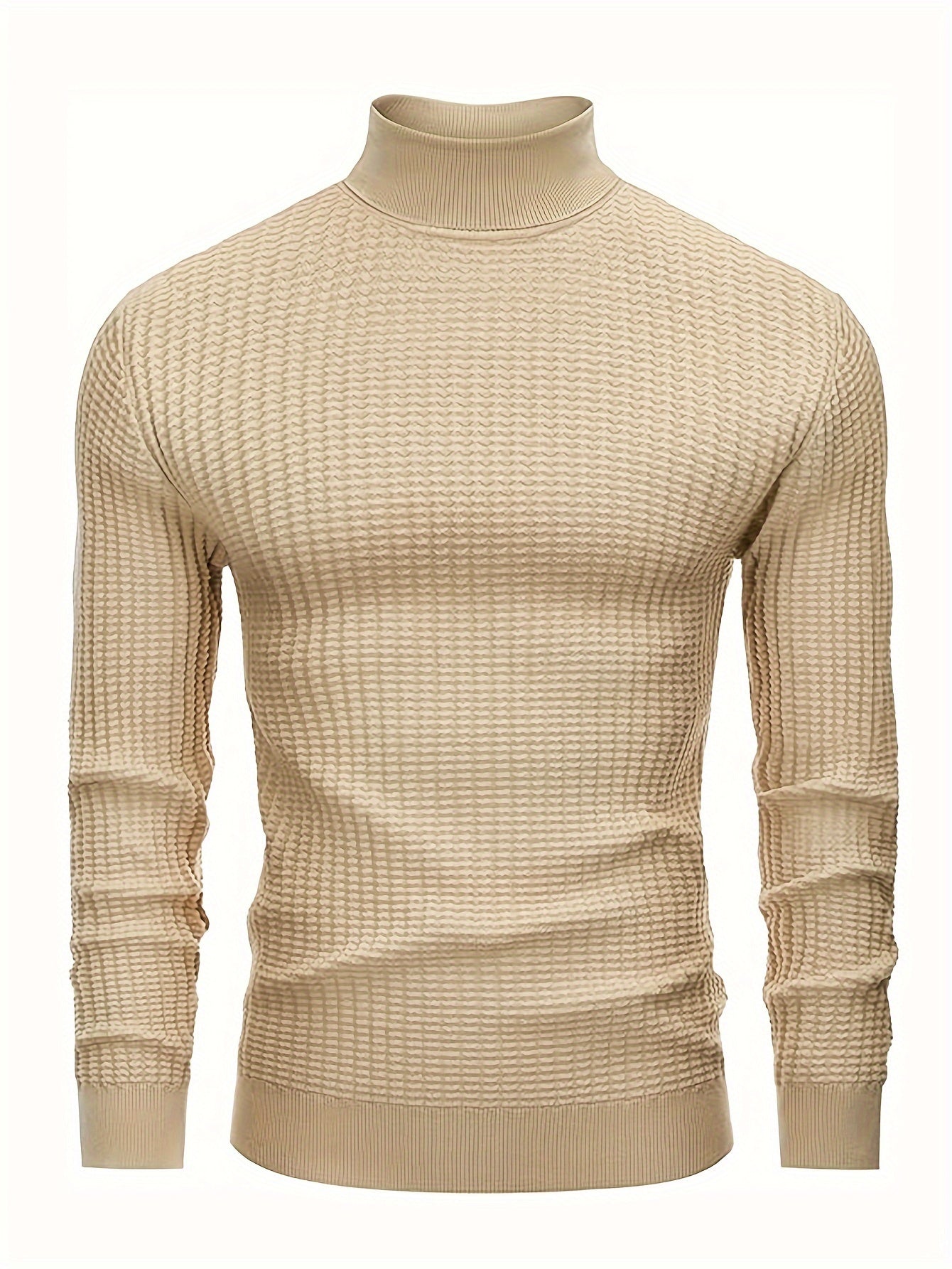 Street-Wave Waffle Knit Rollneck Pullover For Men Timeless Comfort And Versatile Style