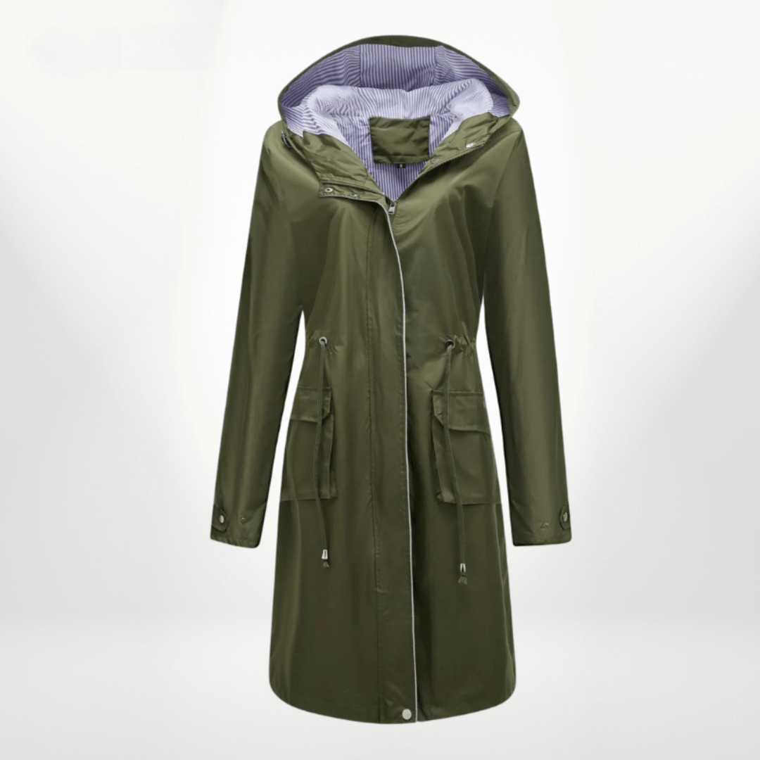 Street Wave Waterproof Knee Length Trench Coat For Women Lightweight Rain Shield