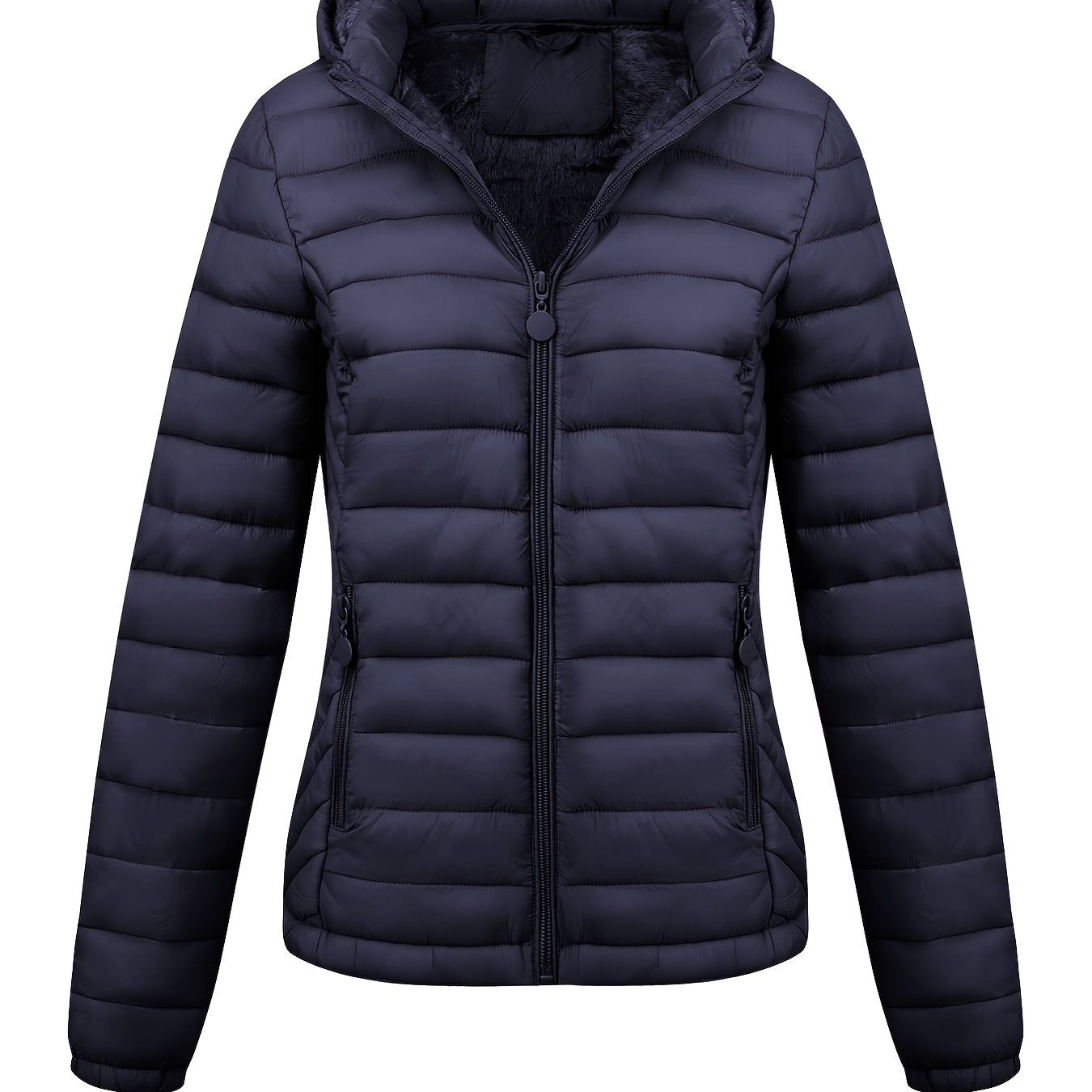 Street-Wave Hooded Puffer Jacket For Women Warm Lightweight Cozy Winter Coat With Plush Fleece Lining