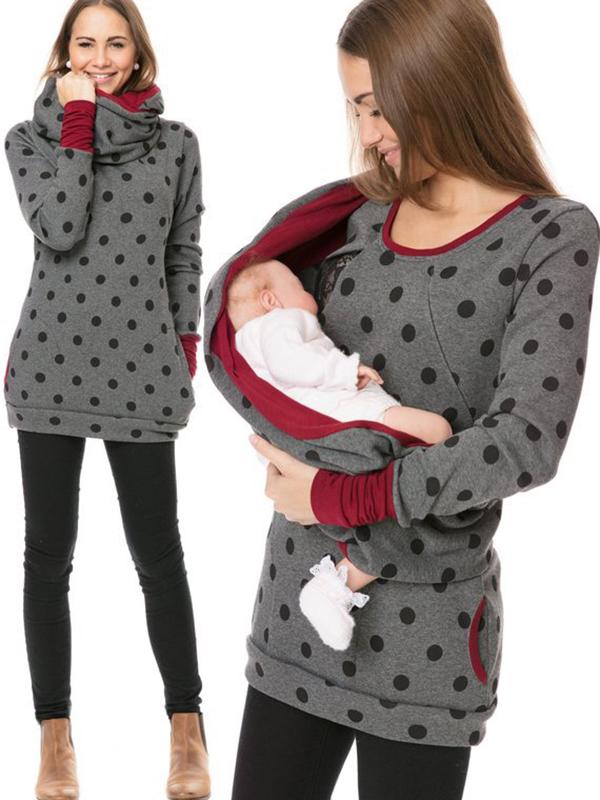 Street Wave Maternity Nursing Sweater Soft With Floral Print And Pockets For Expectant Moms