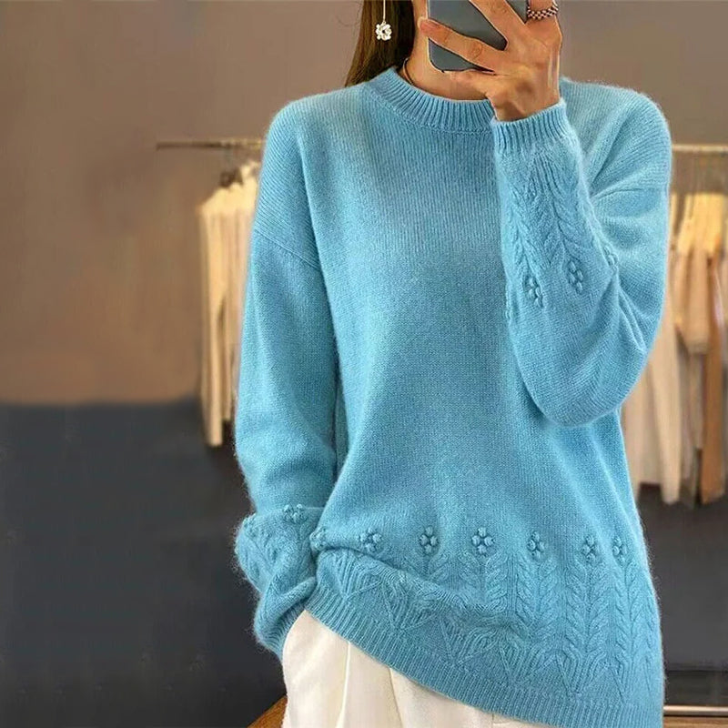 Street-Wave Knit Sweater With Elegant Pattern Details Soft Wool For Women Timeless Comfort