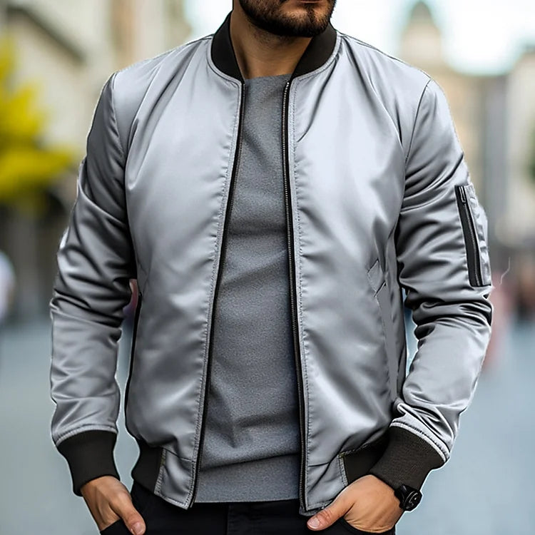 Street Wave Men Bomber Jacket Urban Streetwear With Stand Collar For All Season Comfort