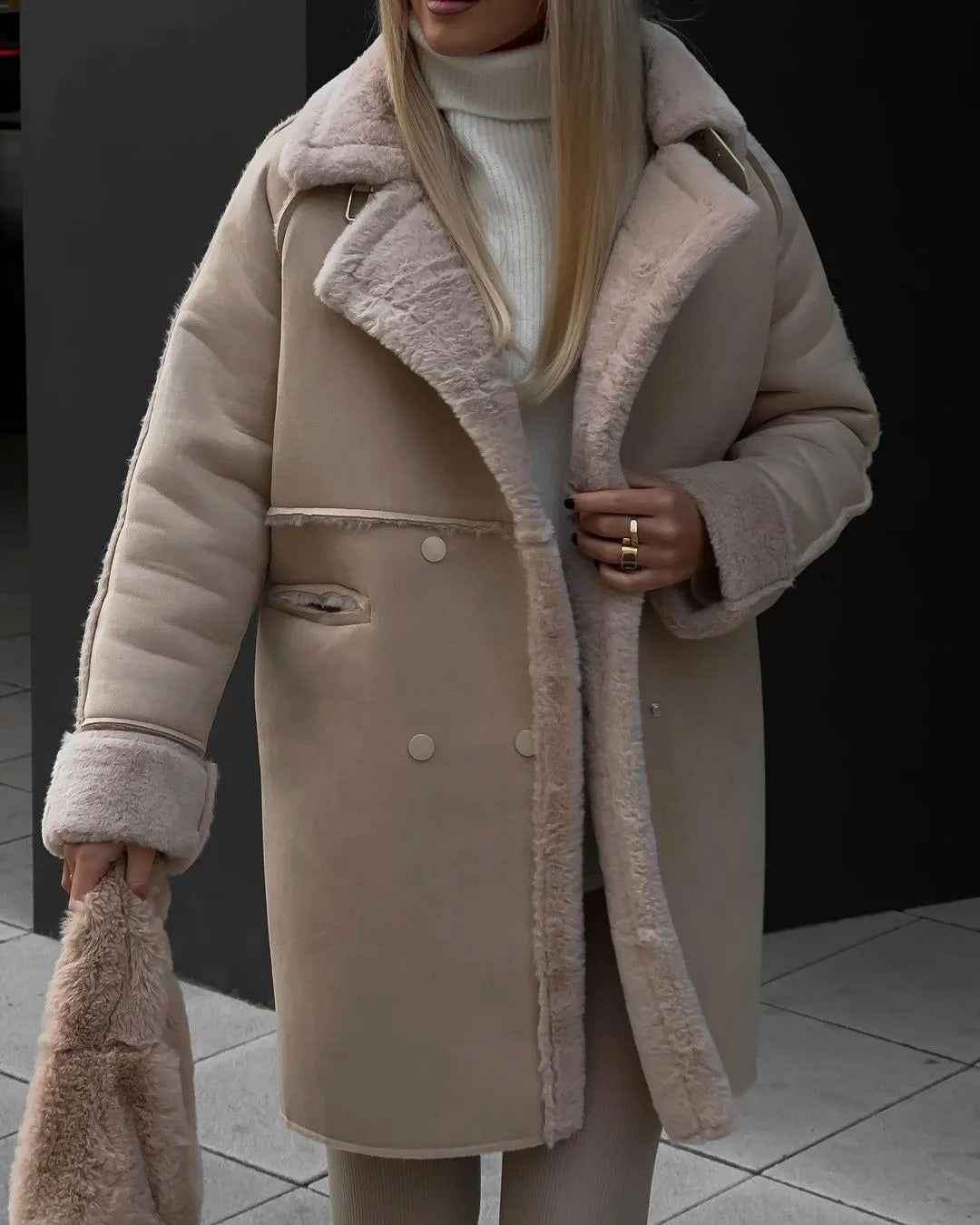 Street-Wave Oversized Shearling Coat With Plush Lining For Plus Size Women And Everyday Warmth
