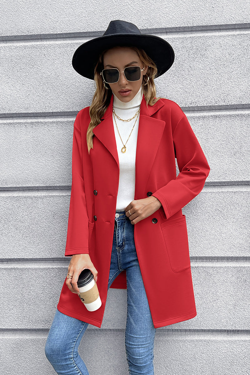 Street Wave Revers Collar Long Sleeve Blazer With Double Button Closures For Everyday Urban Style Women