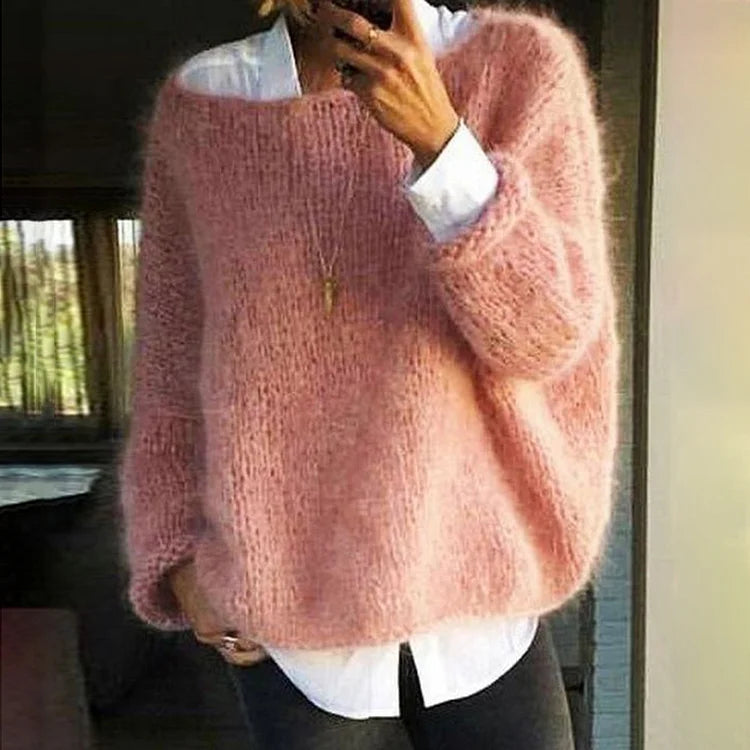 Street-Wave Luxe Mohair Pullover Oversized Cozy Knit For Women Soft Pink Wardrobe Essential