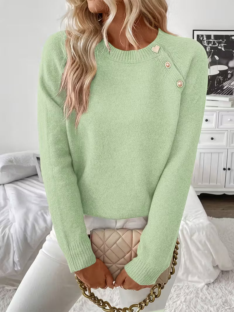 Women's Long Sleeve Sweater with Knitted Design and Versatile Style