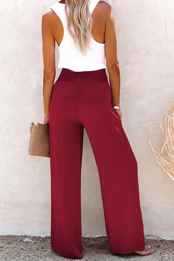 Women's High-Waisted Trousers with Stretch Fabric and Relaxed Fit