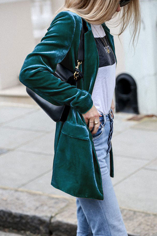Street-Wave Velvet Blazer With Luxurious Velvet Finish For Urban Trendsetters Elegant Street Style