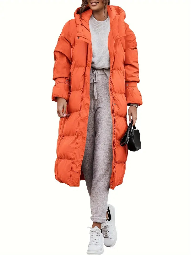 Streetwave Womens Puffer Jacket With Hood Warmth Long Cozy Insulated Coat For Cold Winter Days