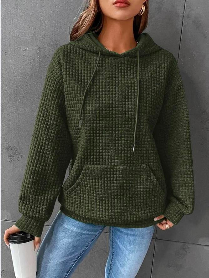 Street Wave Quilted Hoodie Pullover For Women Cozy Warmth With Easy Care Fabric All Season