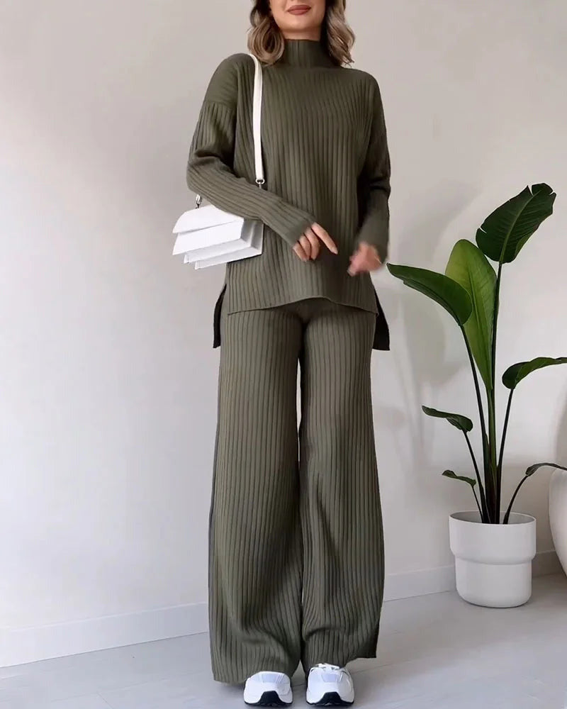 Street-Wave Soft Knit Two-Piece Set For Women Comfort And Style Everyday Loungewear