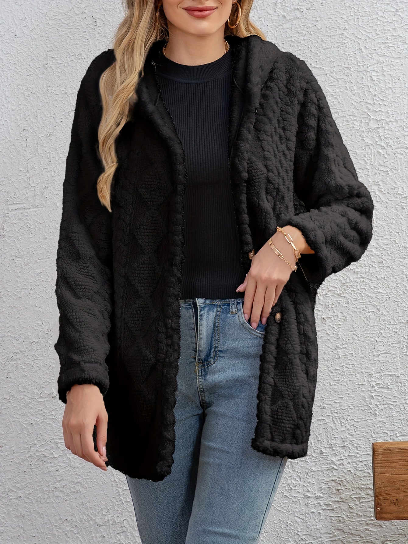 Street-Wave Fluffy Hoodie Jacket For Women Ultra Soft Plush Warm Cozy Pink Fleece-Lined