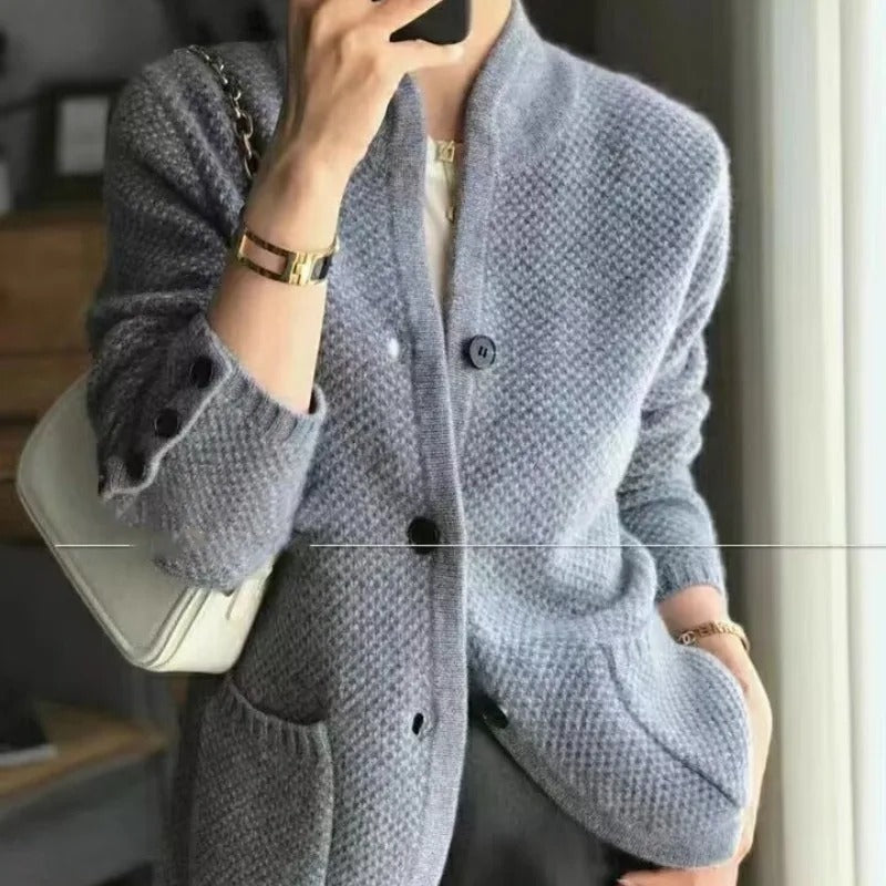 Gabrielle Women’s Cozy Open Pocket Knit Button Cardigan Street-Wave